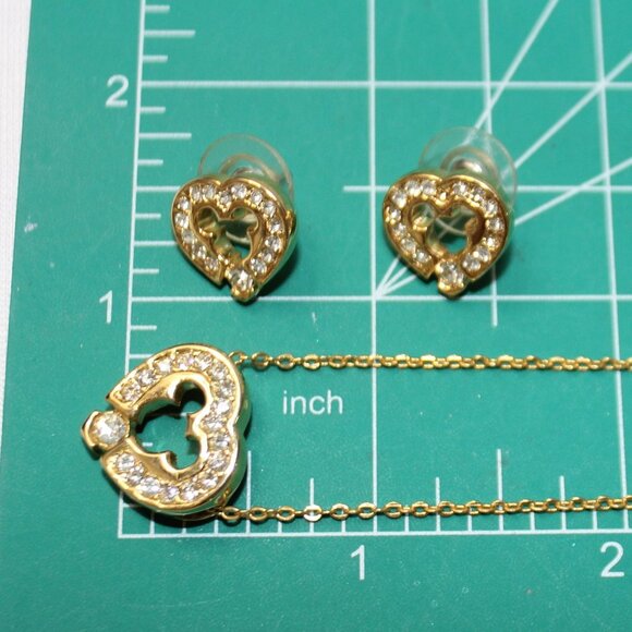 Disney Mickey Mouse Golden and White Crystal Heart Necklace and Earrings - Picture 13 of 16